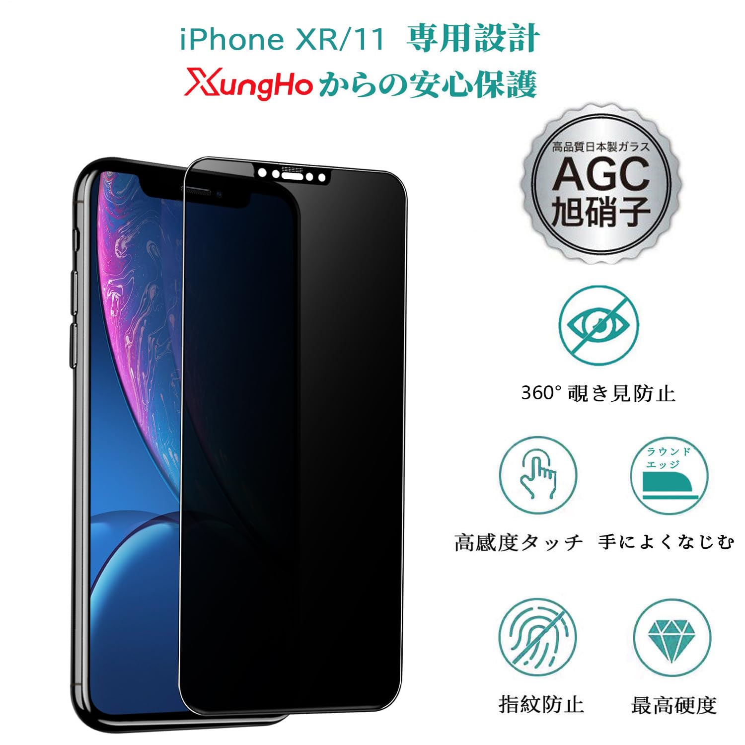 Amazon | 360度 覗き見防止 iPhone11 / iPhoneXR 用 ガラスフィルム